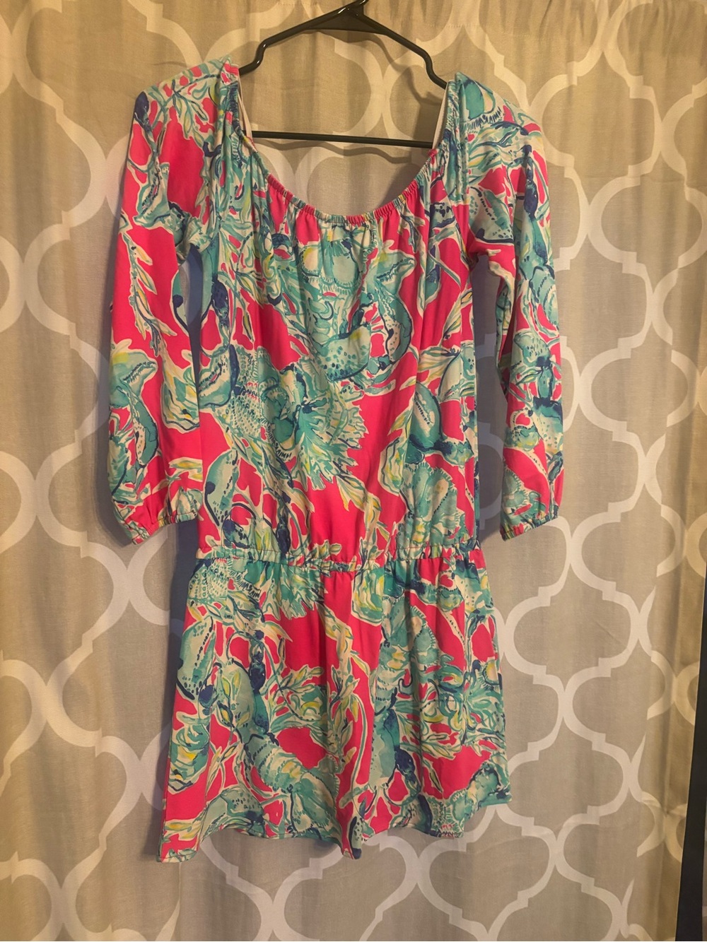 Lilly Pulitzer Pink and Turquoise Floral Off-Shoulder Romper